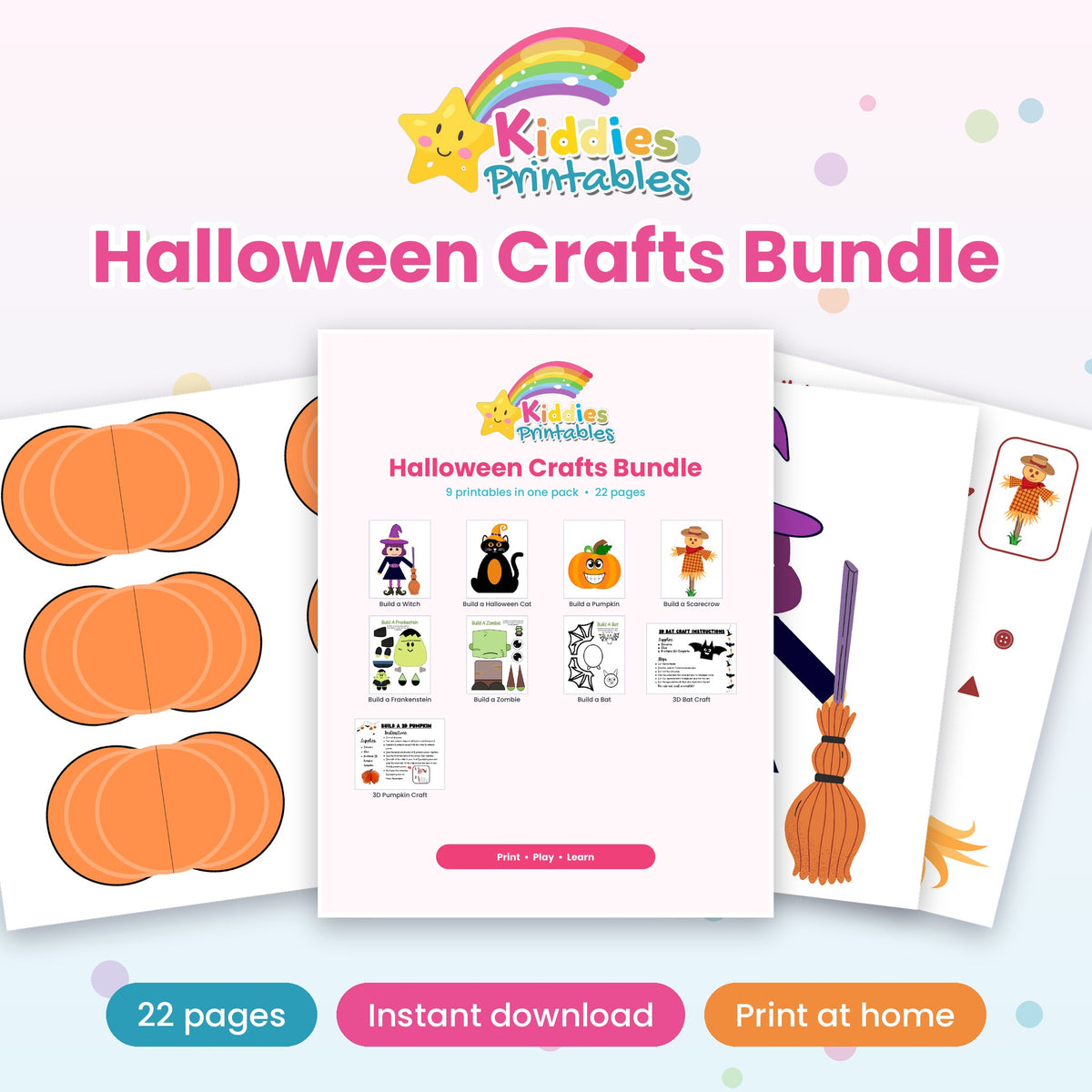Halloween Crafts Bundle cover – 9 printable cut and paste crafts for kids