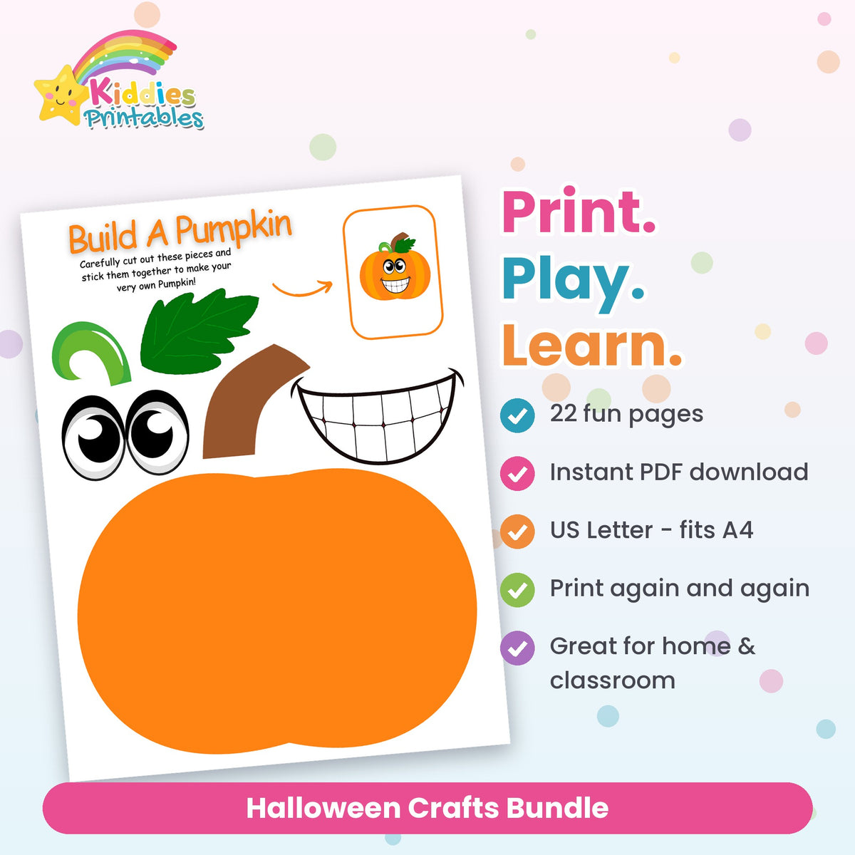 Halloween Crafts Bundle features – printable Halloween craft templates, instant download