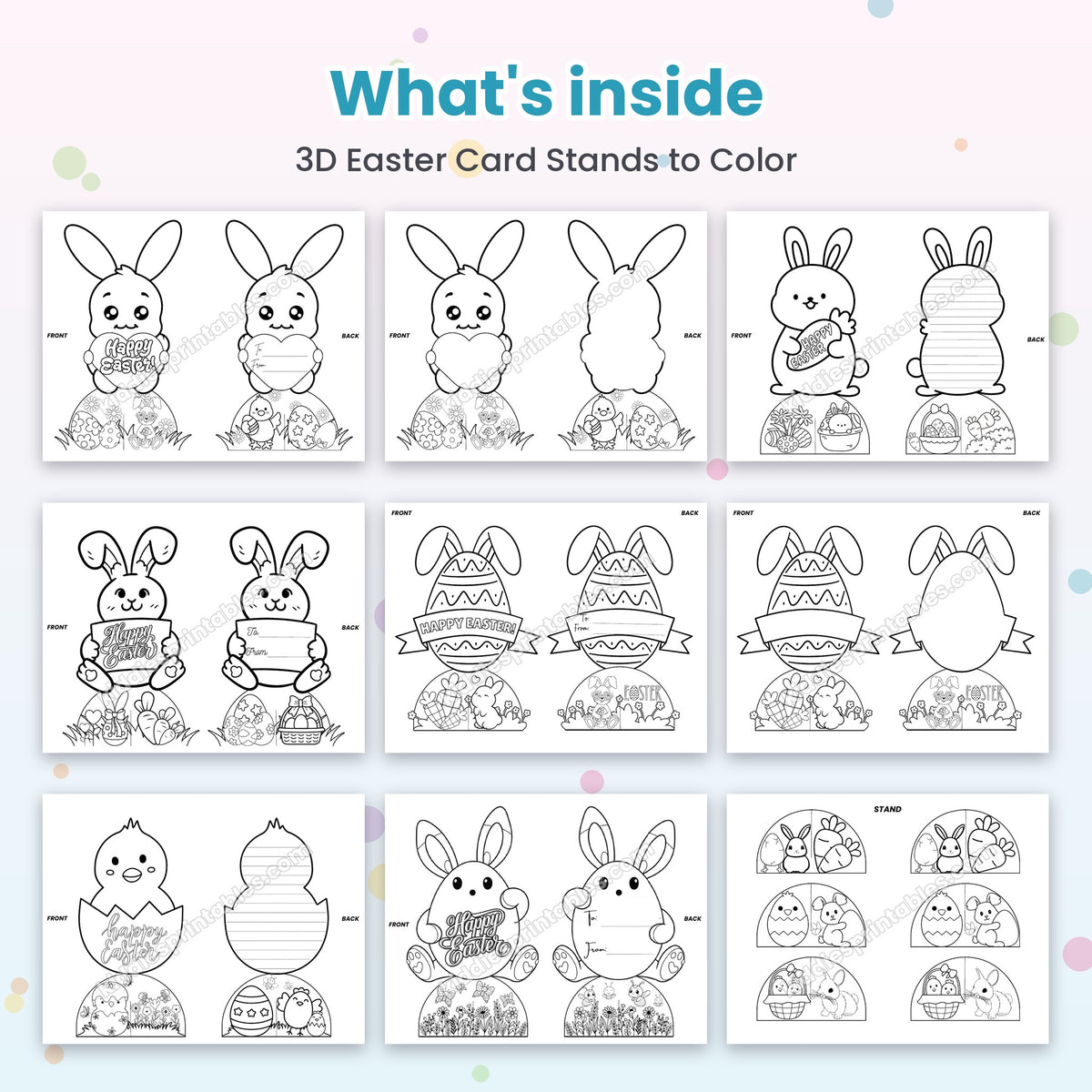 3D Easter Card Stands to Color – what's inside