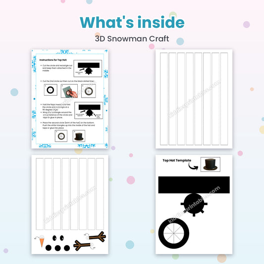 3D Snowman Craft printable – inside pages preview