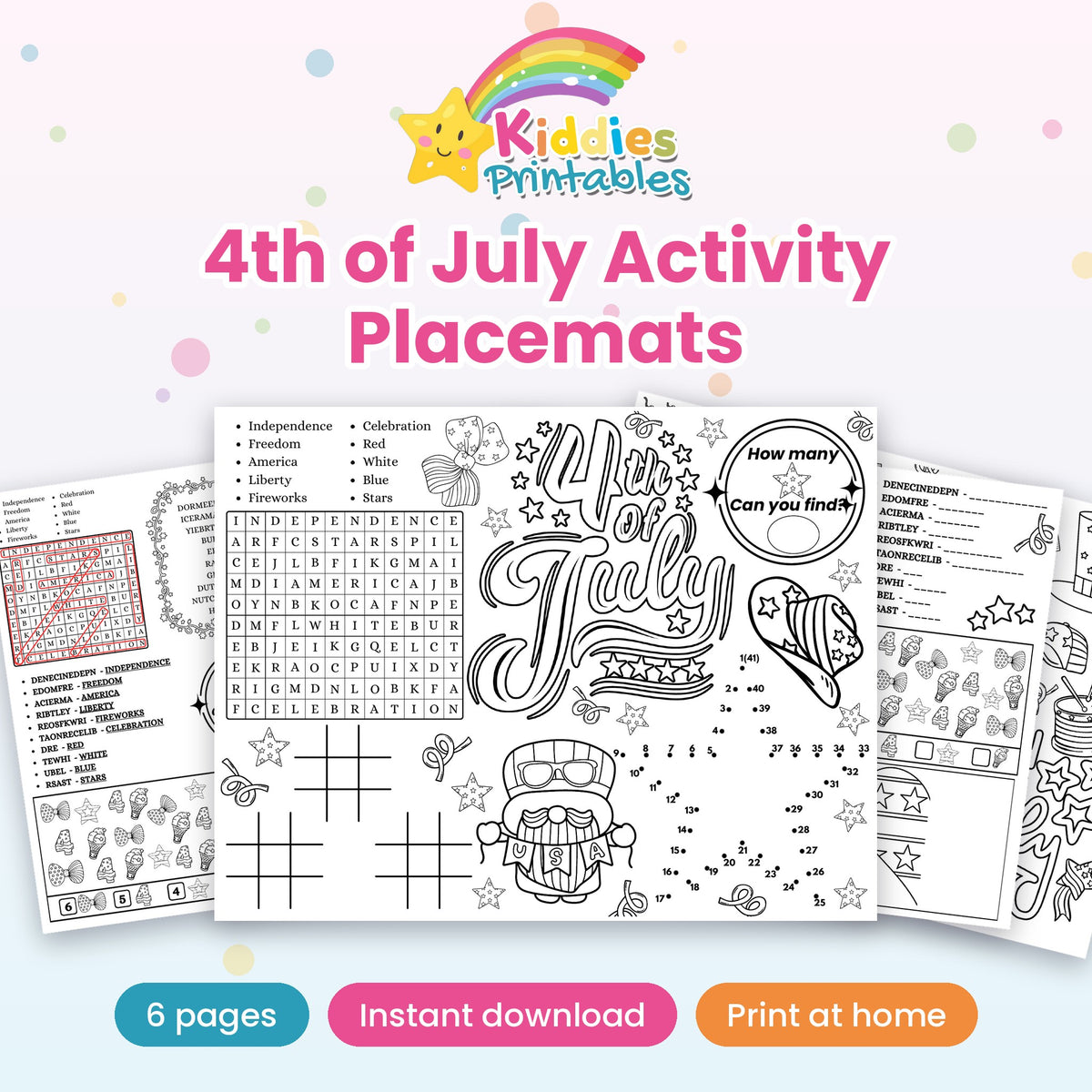 4th of July Activity Placemats printable – cover