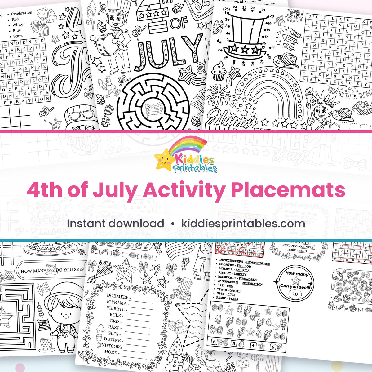 4th of July Activity Placemats printable – page collage
