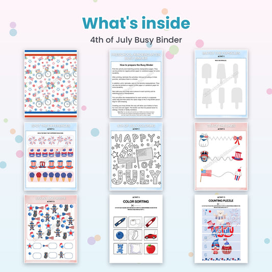 4th of July Busy Binder – what's inside