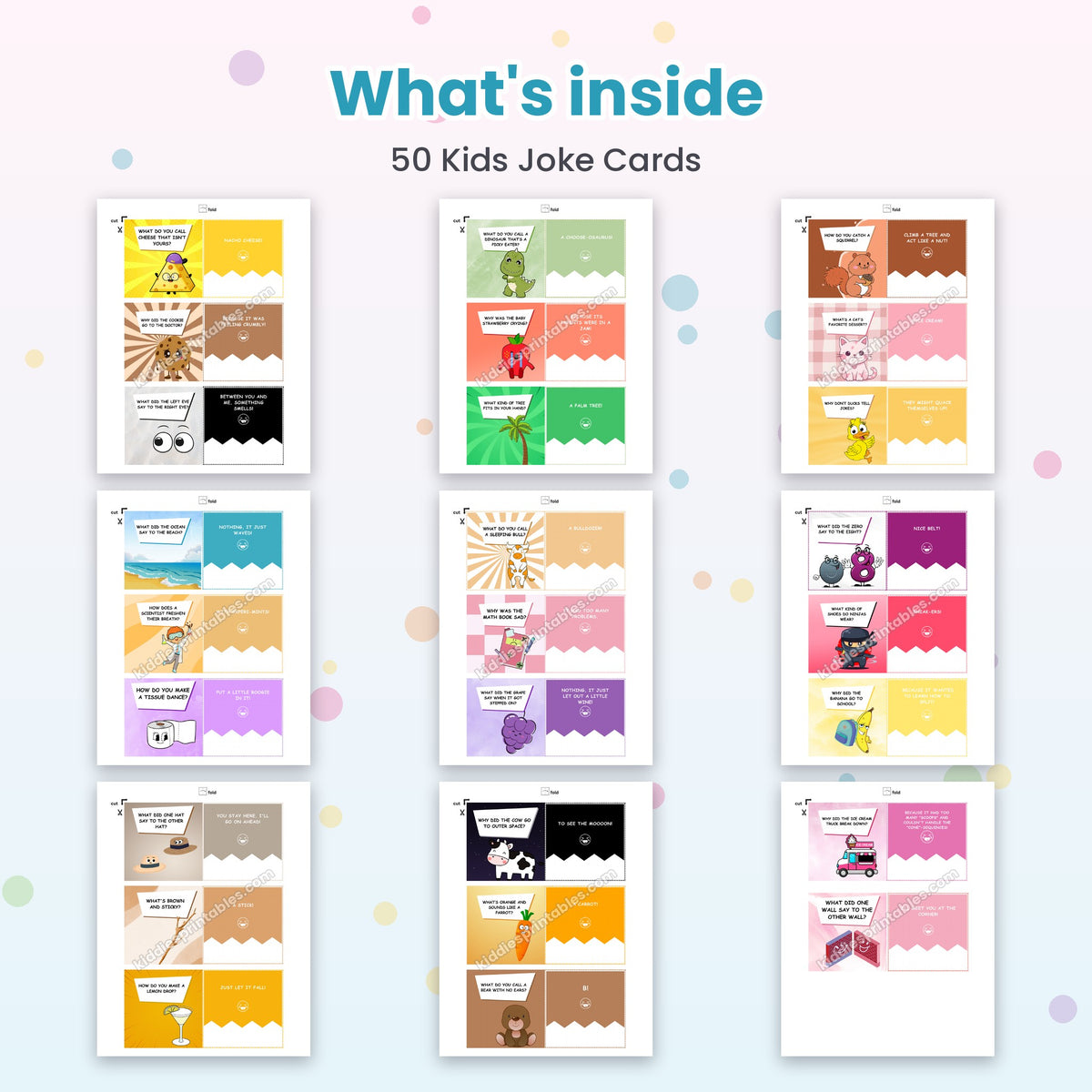 50 Kids Joke Cards printable – inside pages preview
