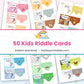 50 Kids Riddle Cards printable – page collage