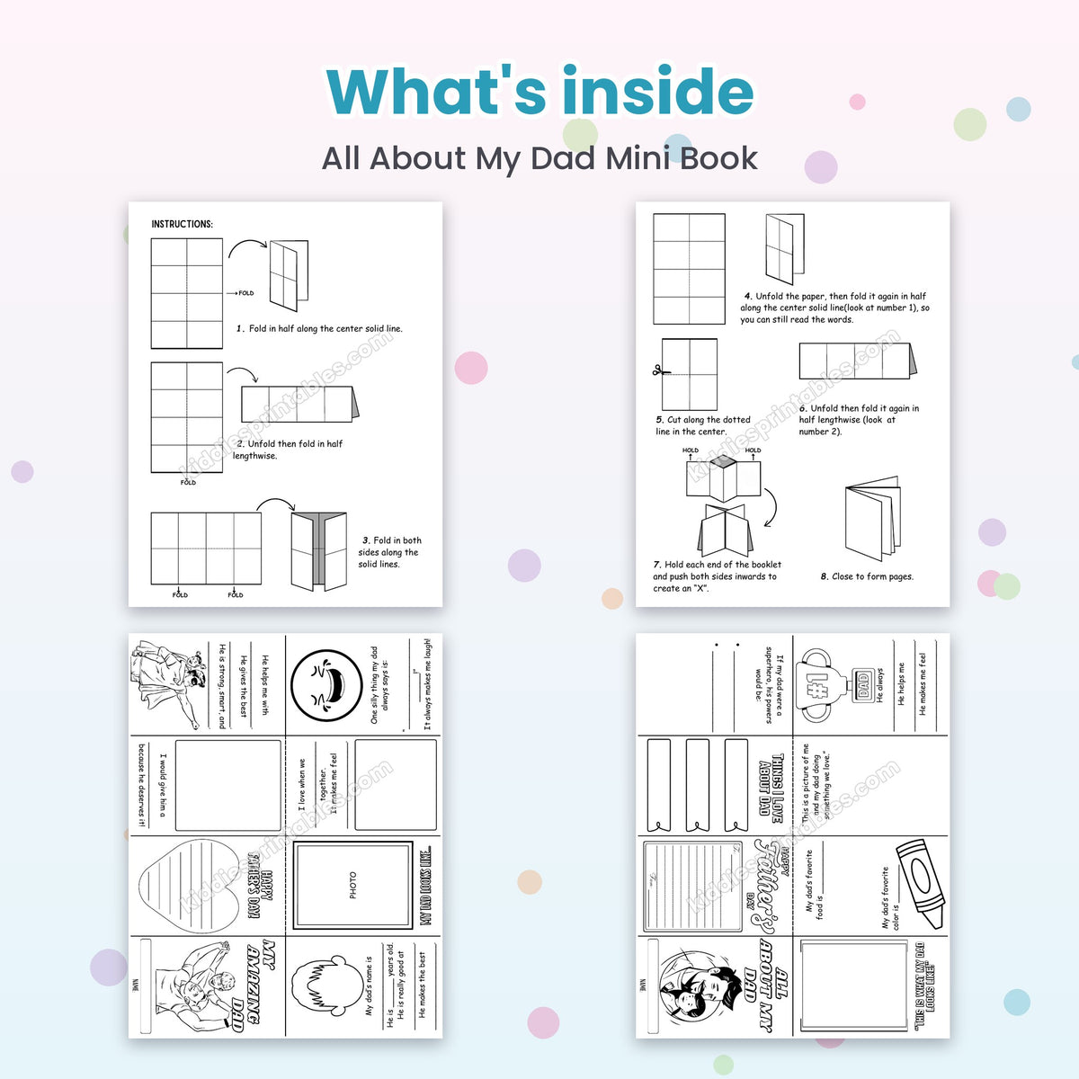 All About My Dad Mini Book printable – inside pages preview