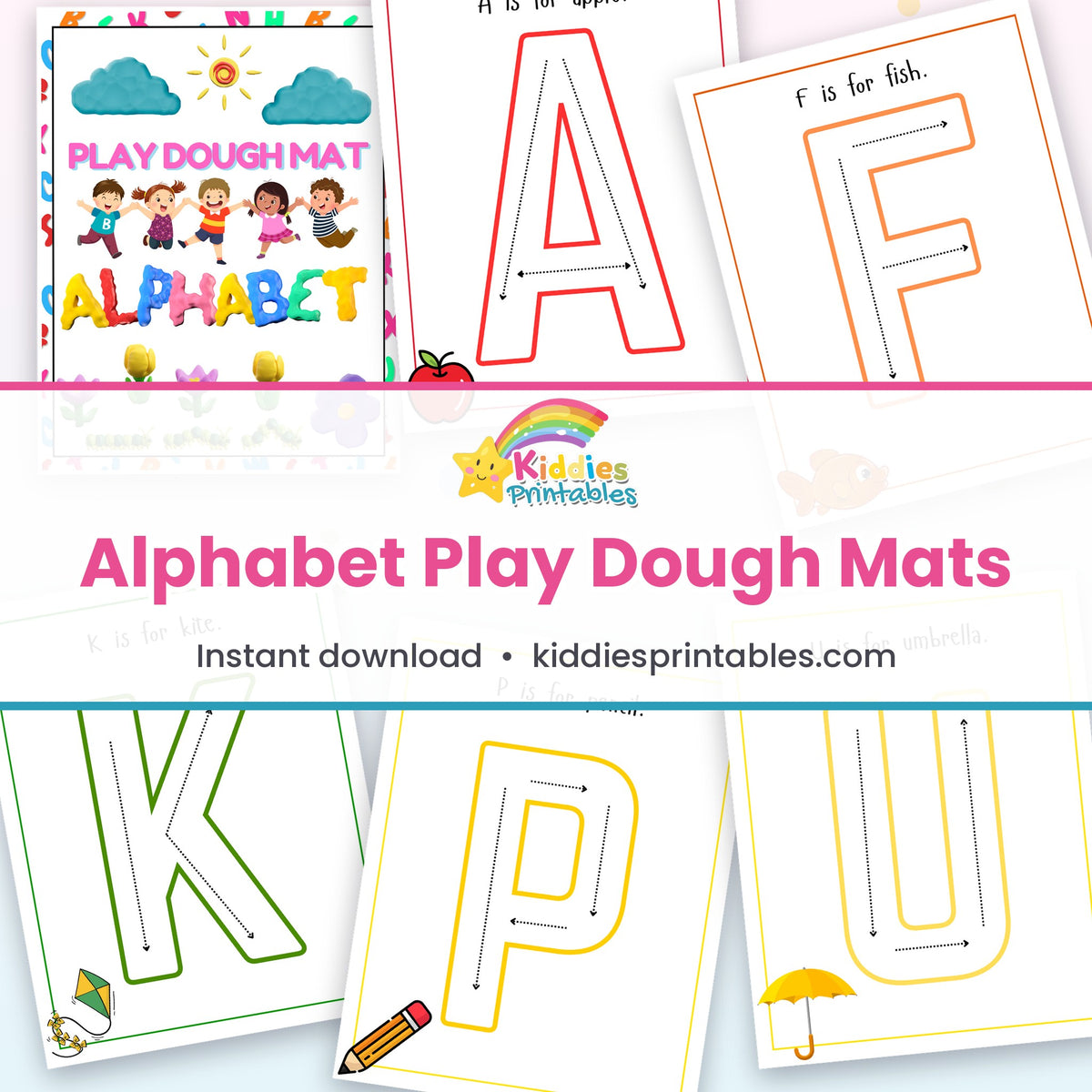 Alphabet Play Dough Mats printable – page collage