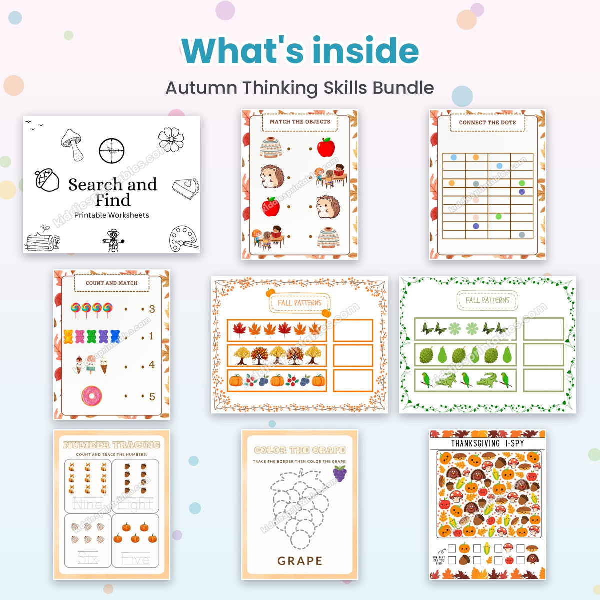 Autumn Thinking Skills Bundle printable – inside pages preview