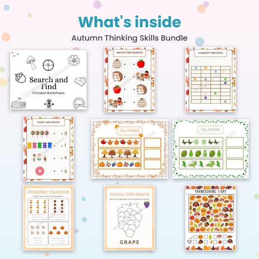 Autumn Thinking Skills Bundle printable – inside pages preview
