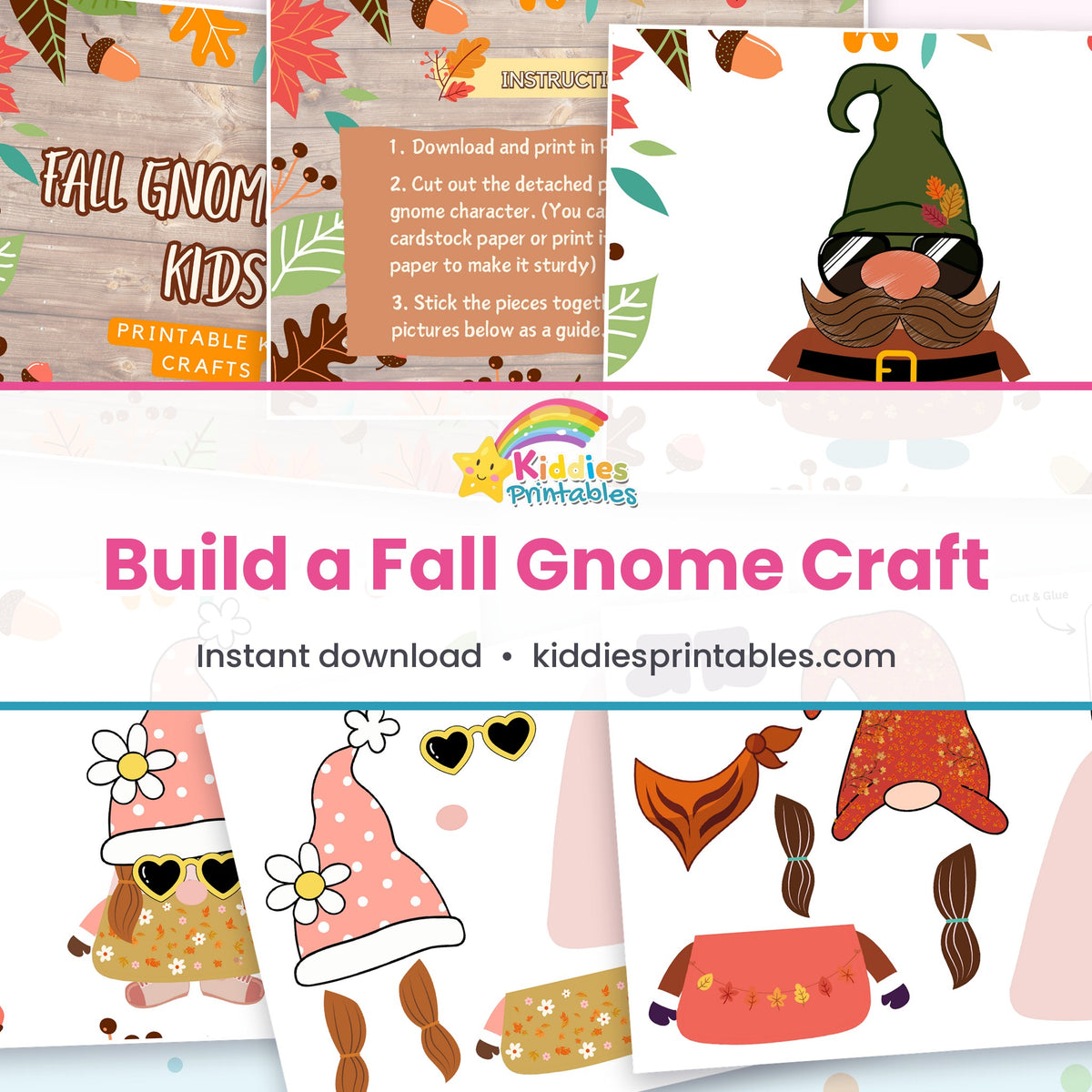 Build a Fall Gnome Craft printable – page collage