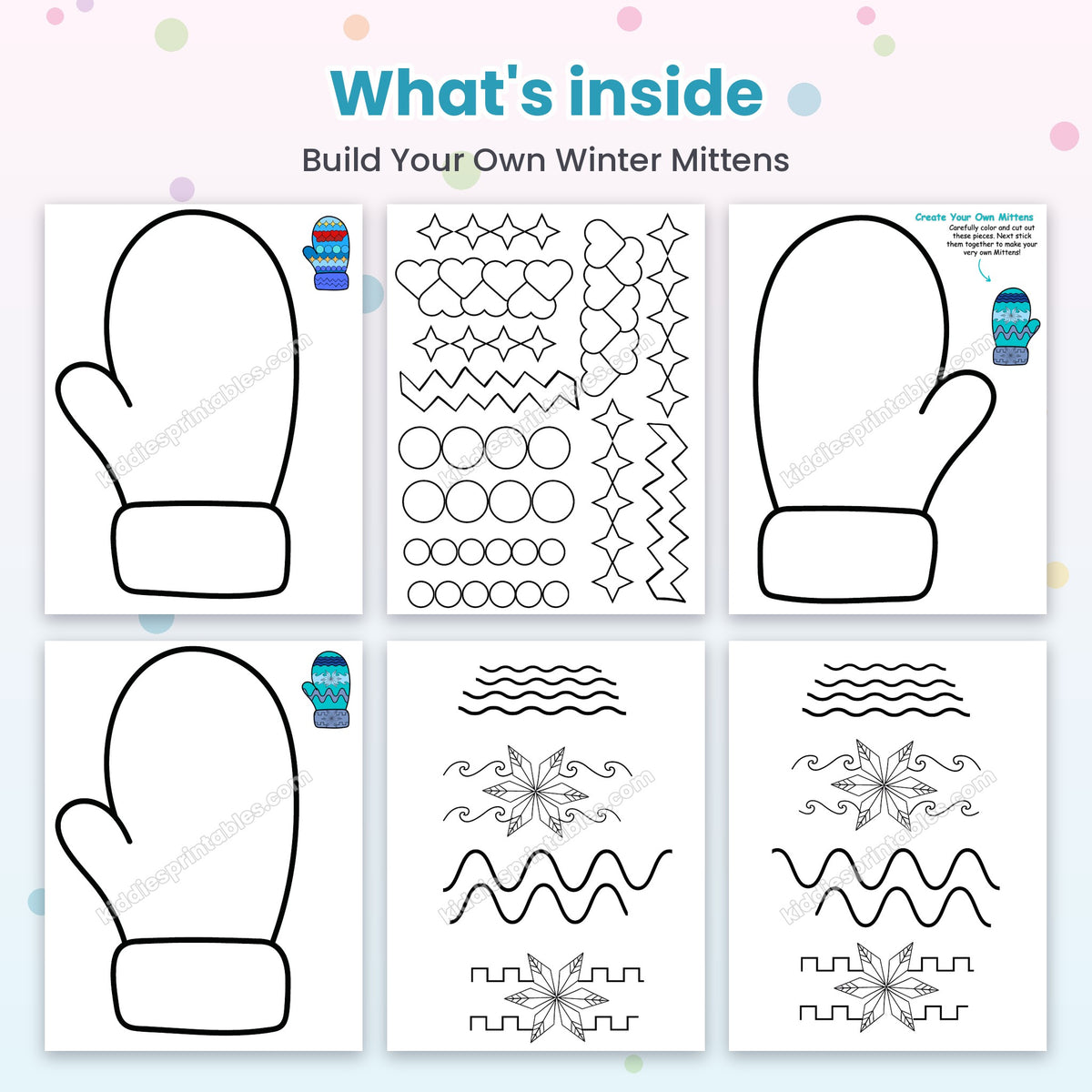 Build Your Own Winter Mittens printable – inside pages preview