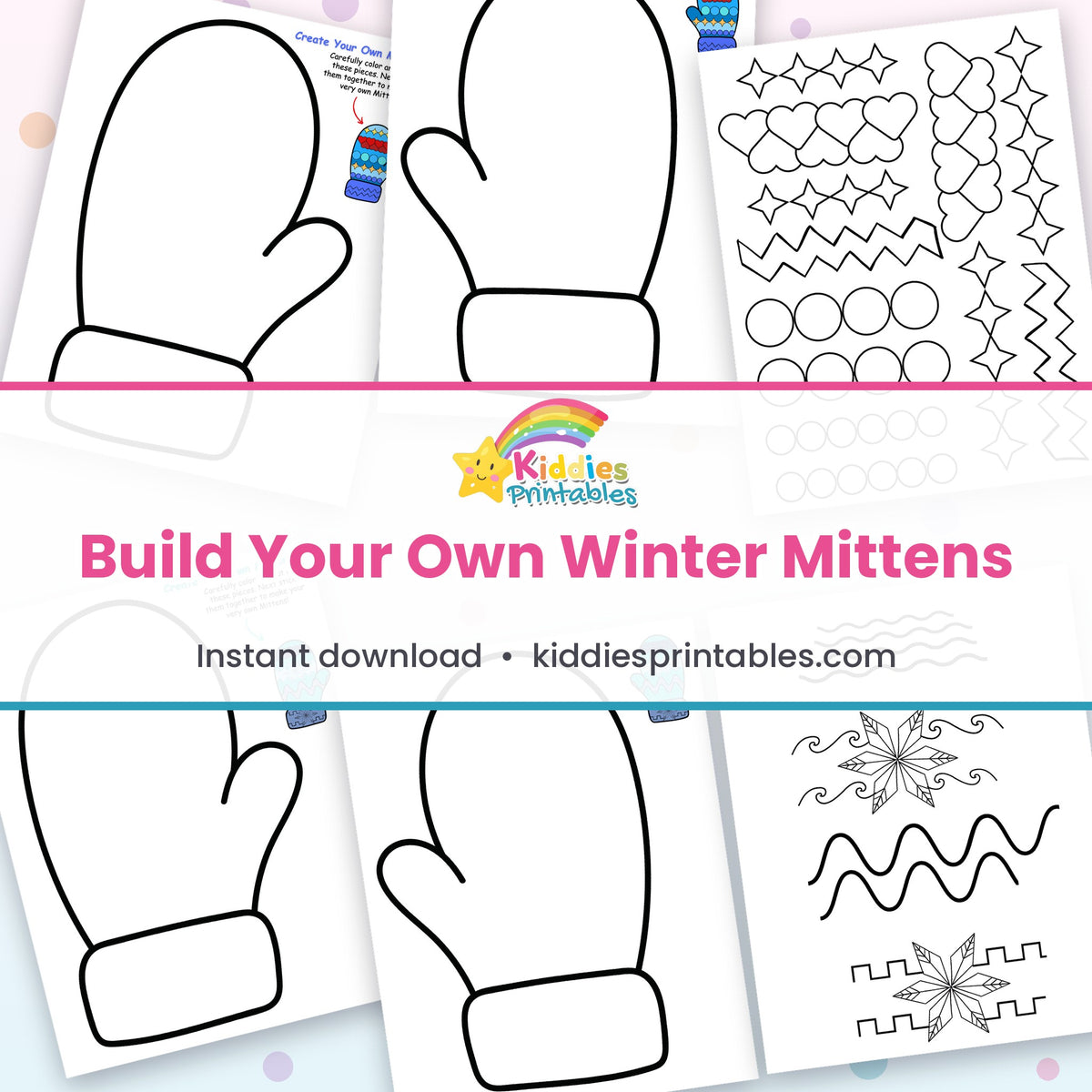 Build Your Own Winter Mittens printable – page collage