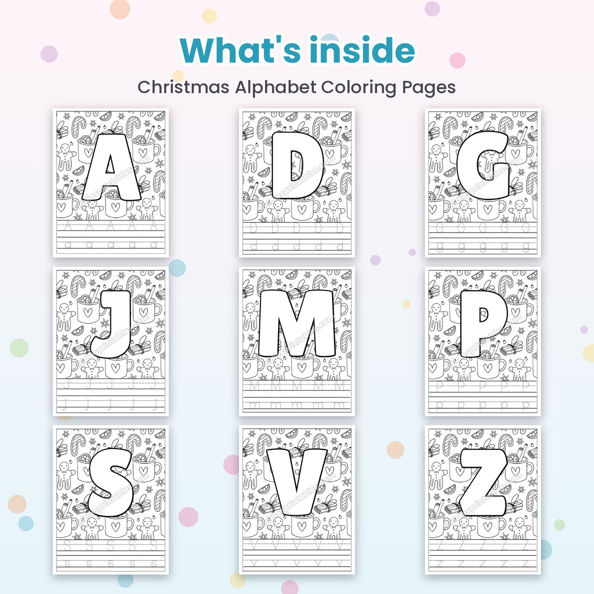 Christmas Alphabet Coloring Pages printable - whats inside