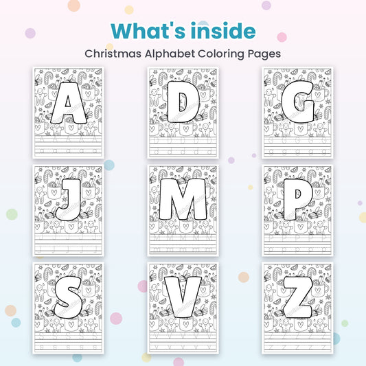 Christmas Alphabet Coloring Pages printable - whats inside