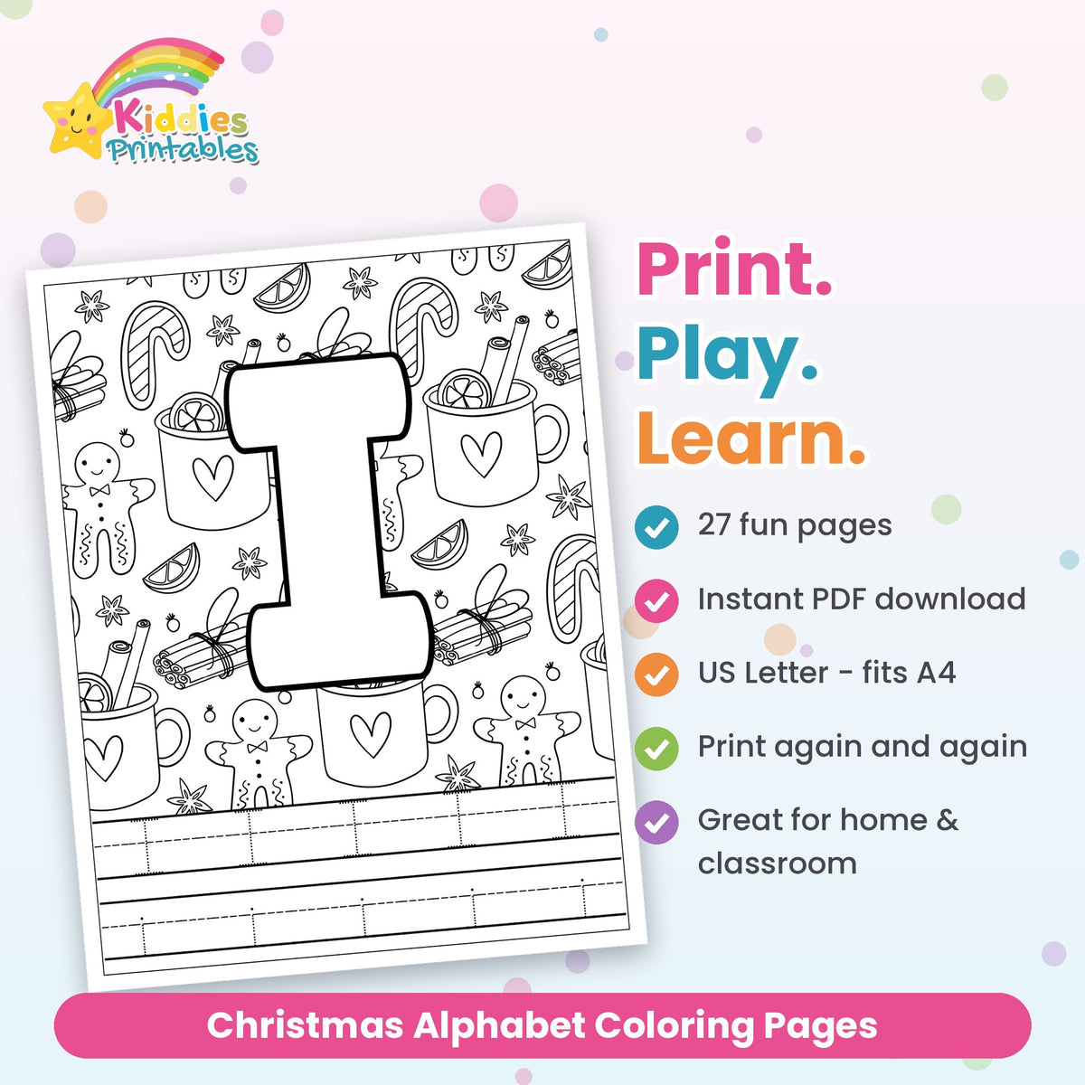 Christmas Alphabet Coloring Pages printable - features