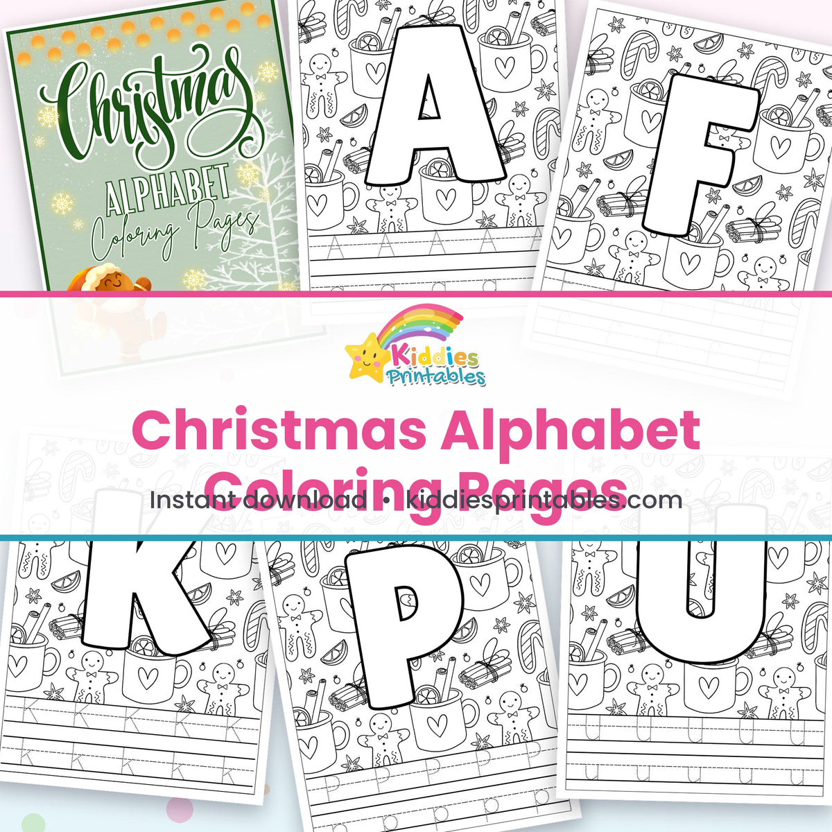 Christmas Alphabet Coloring Pages printable - page collage