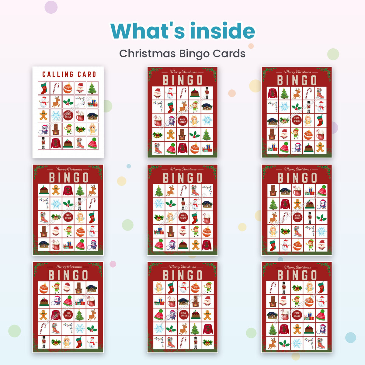 Christmas Bingo Cards printable – inside pages preview