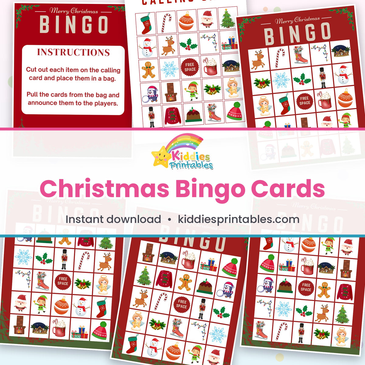 Christmas Bingo Cards printable – page collage