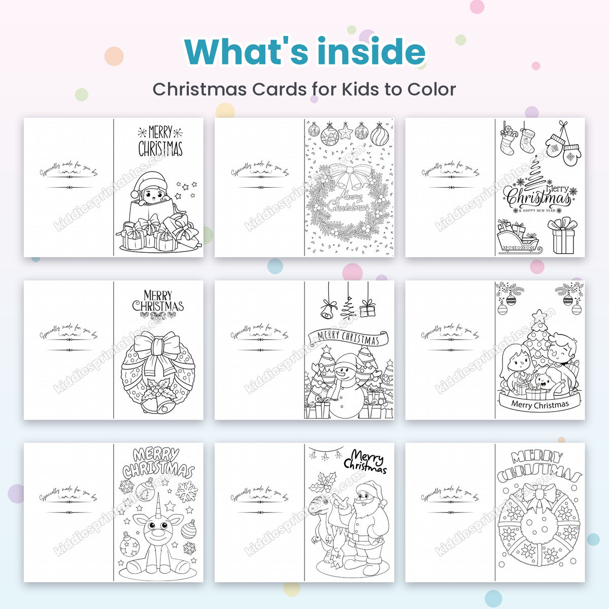 Christmas Cards for Kids to Color printable – inside pages preview