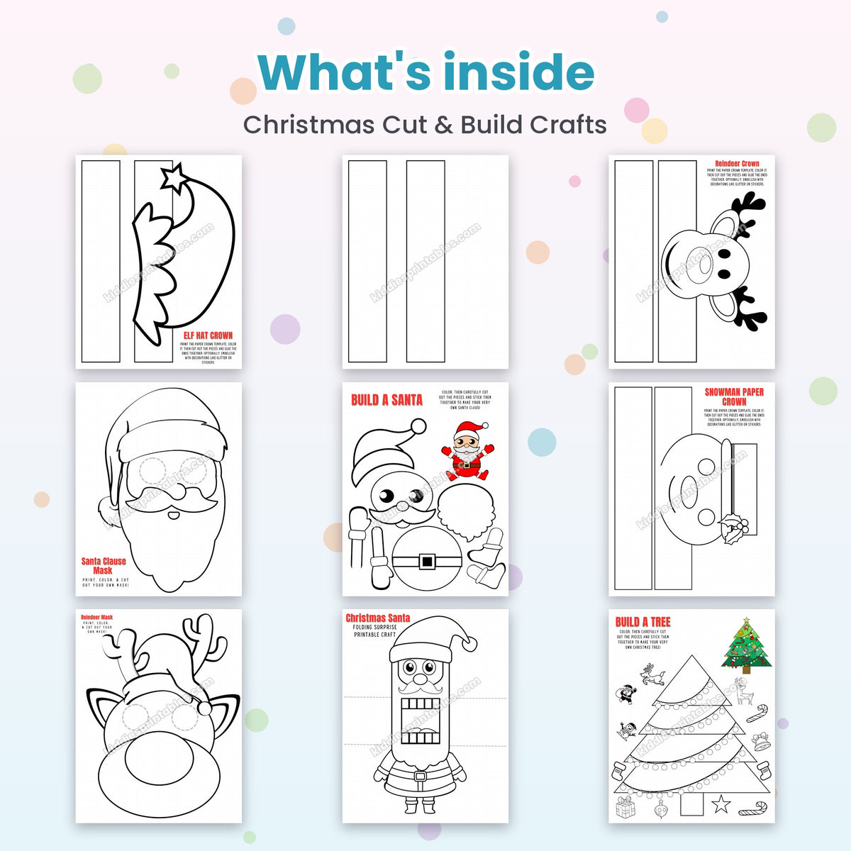Christmas Cut & Build Crafts printable – inside pages preview