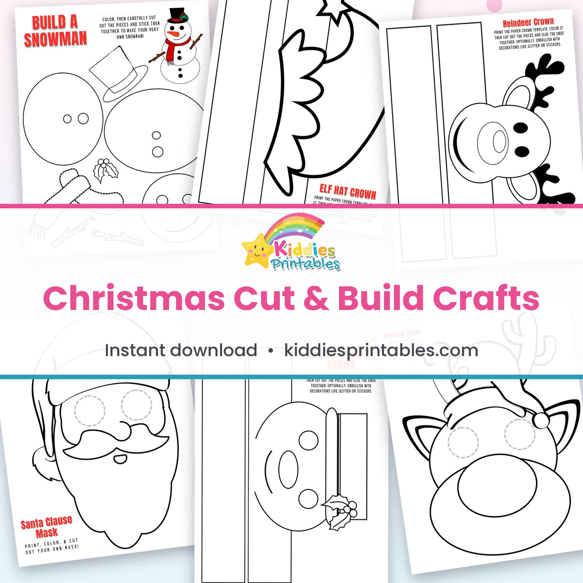 Christmas Cut & Build Crafts printable – page collage