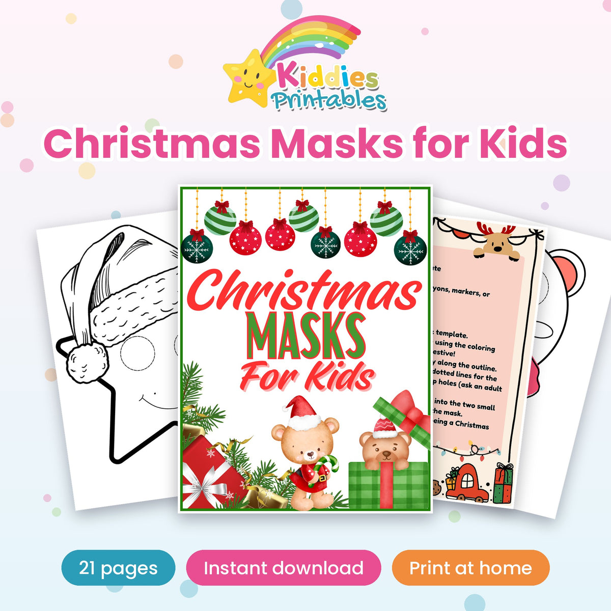 Christmas Masks for Kids printable - cover and preview