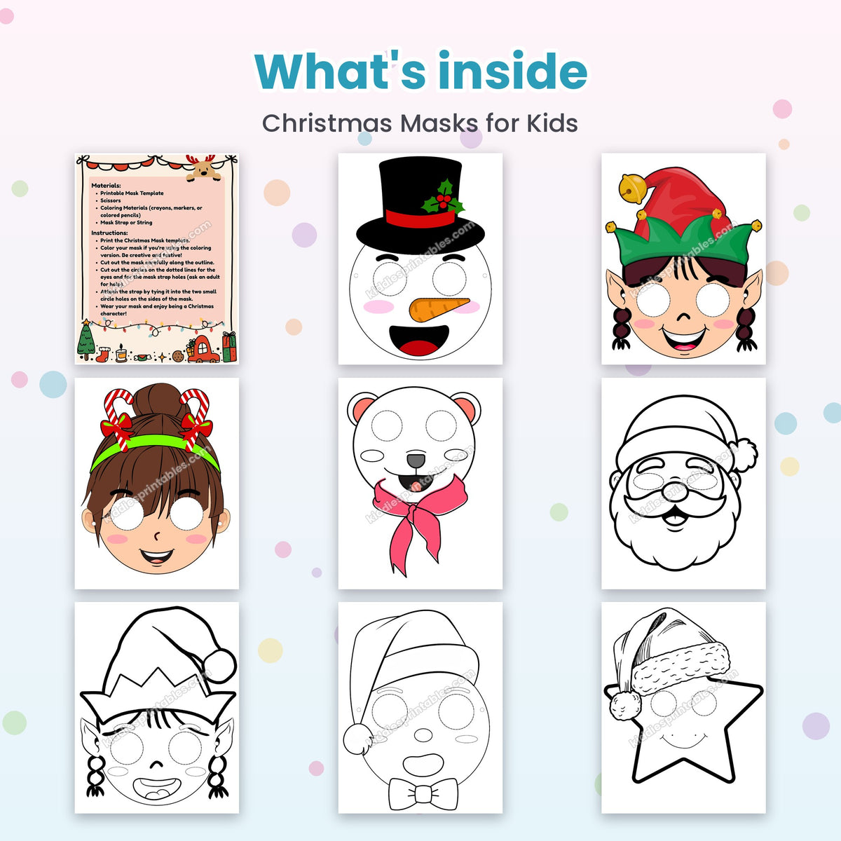 Christmas Masks for Kids printable - whats inside