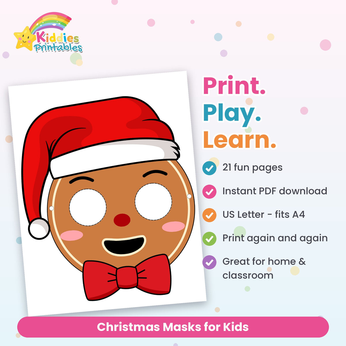 Christmas Masks for Kids printable - features