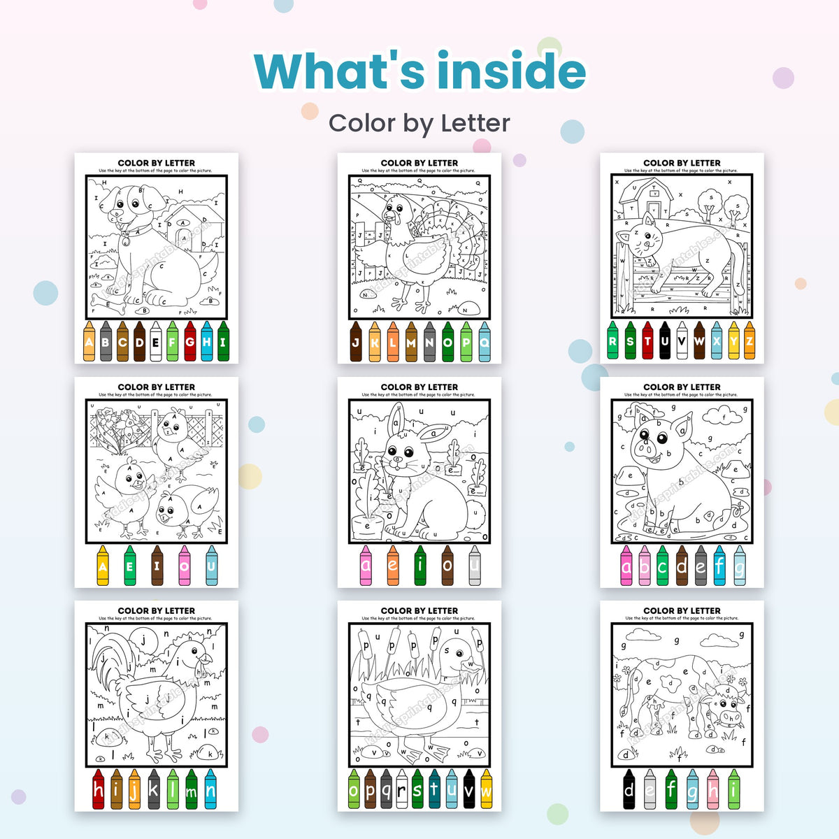 Color by Letter printable – inside pages preview