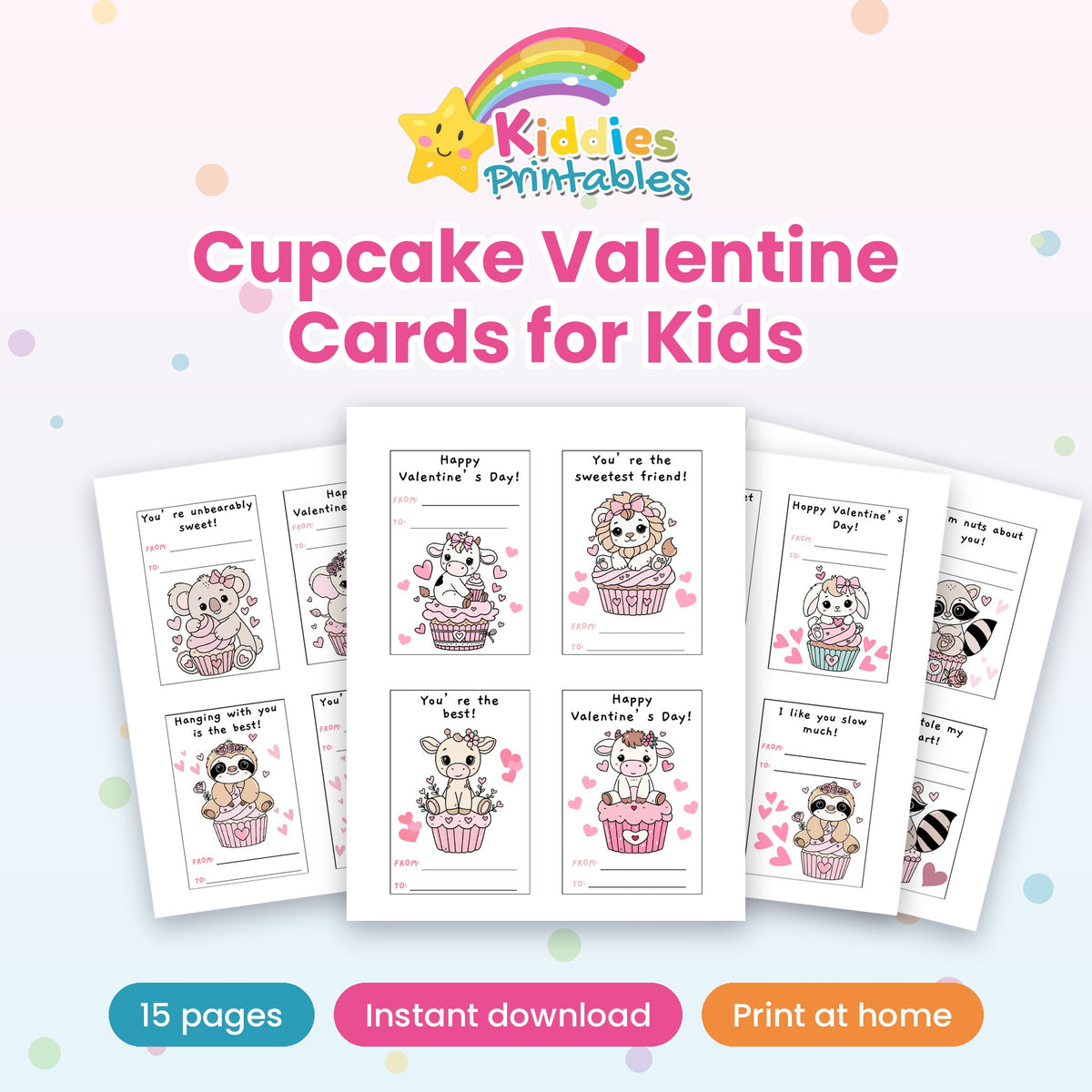Cupcake Valentine Cards for Kids printable – main preview