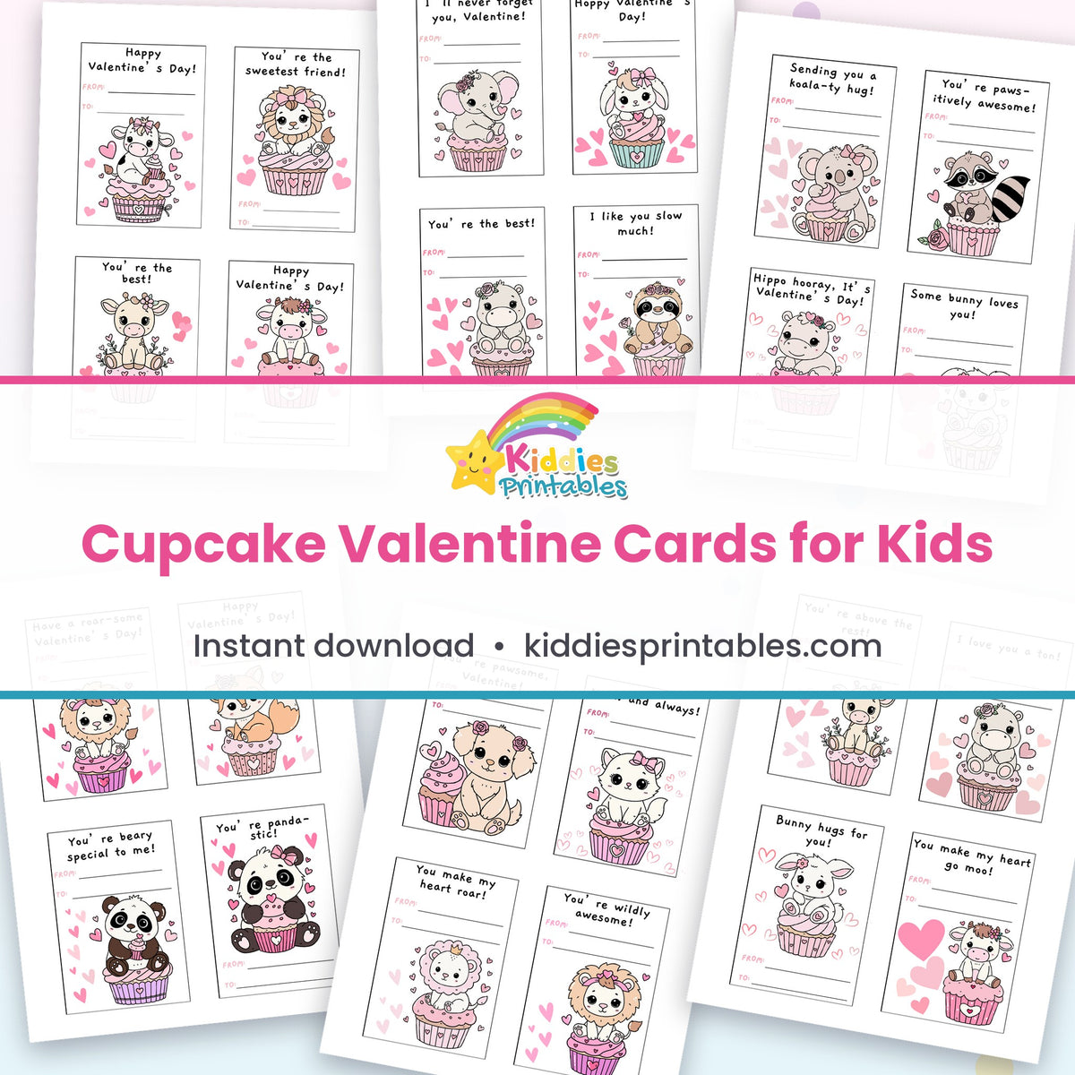 Cupcake Valentine Cards for Kids – page collage