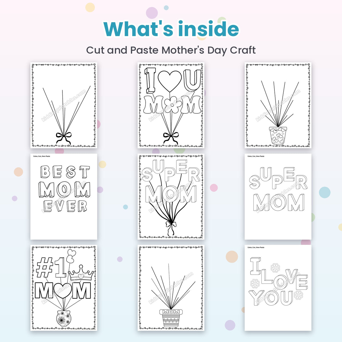 Cut and Paste Mother's Day Craft printable – inside pages preview