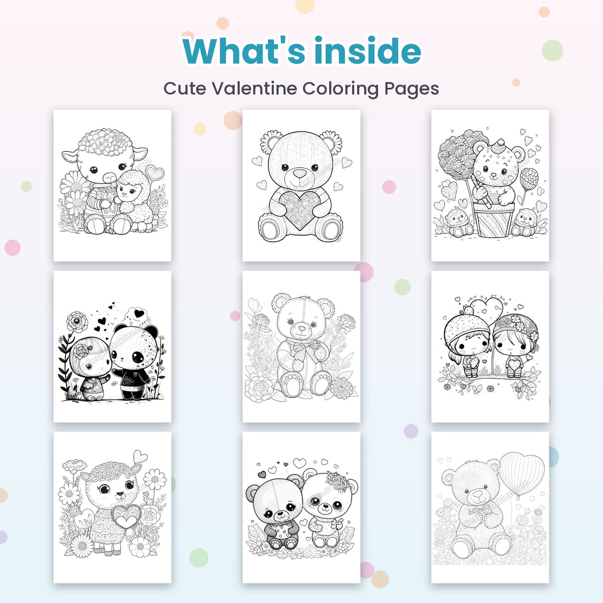 Inside pages of Cute Valentine Coloring Pages
