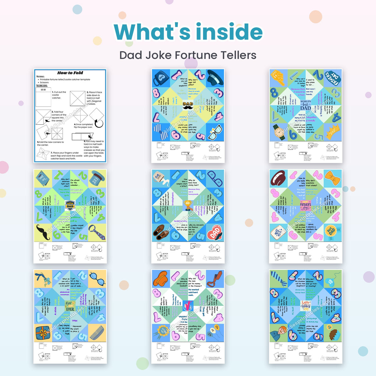 Dad Joke Fortune Tellers printable – inside pages preview