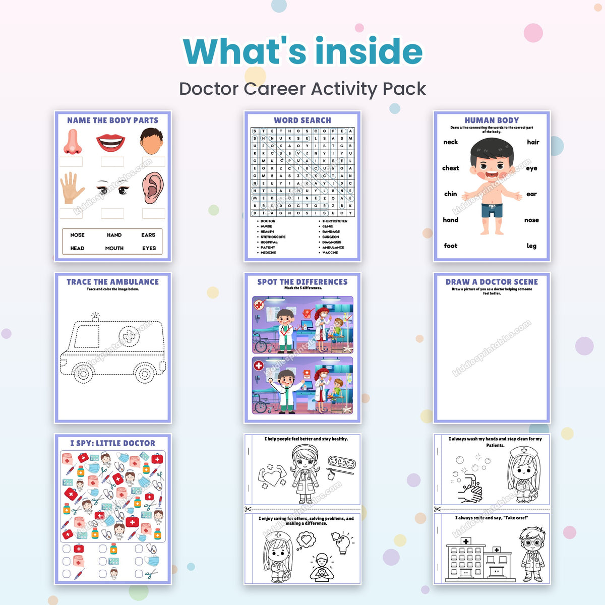 Doctor Career Activity Pack printable – inside pages preview
