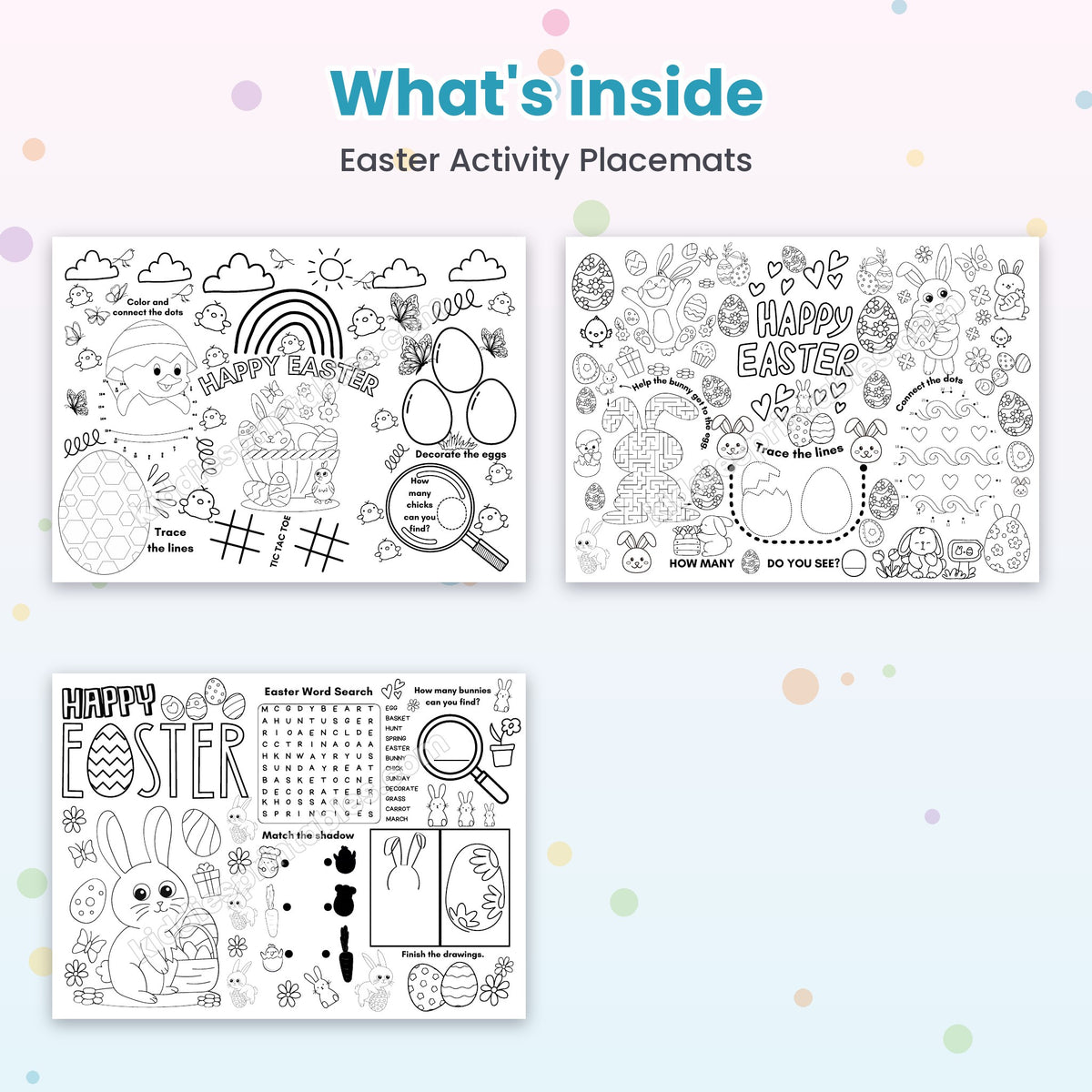Easter Activity Placemats printable – inside pages preview