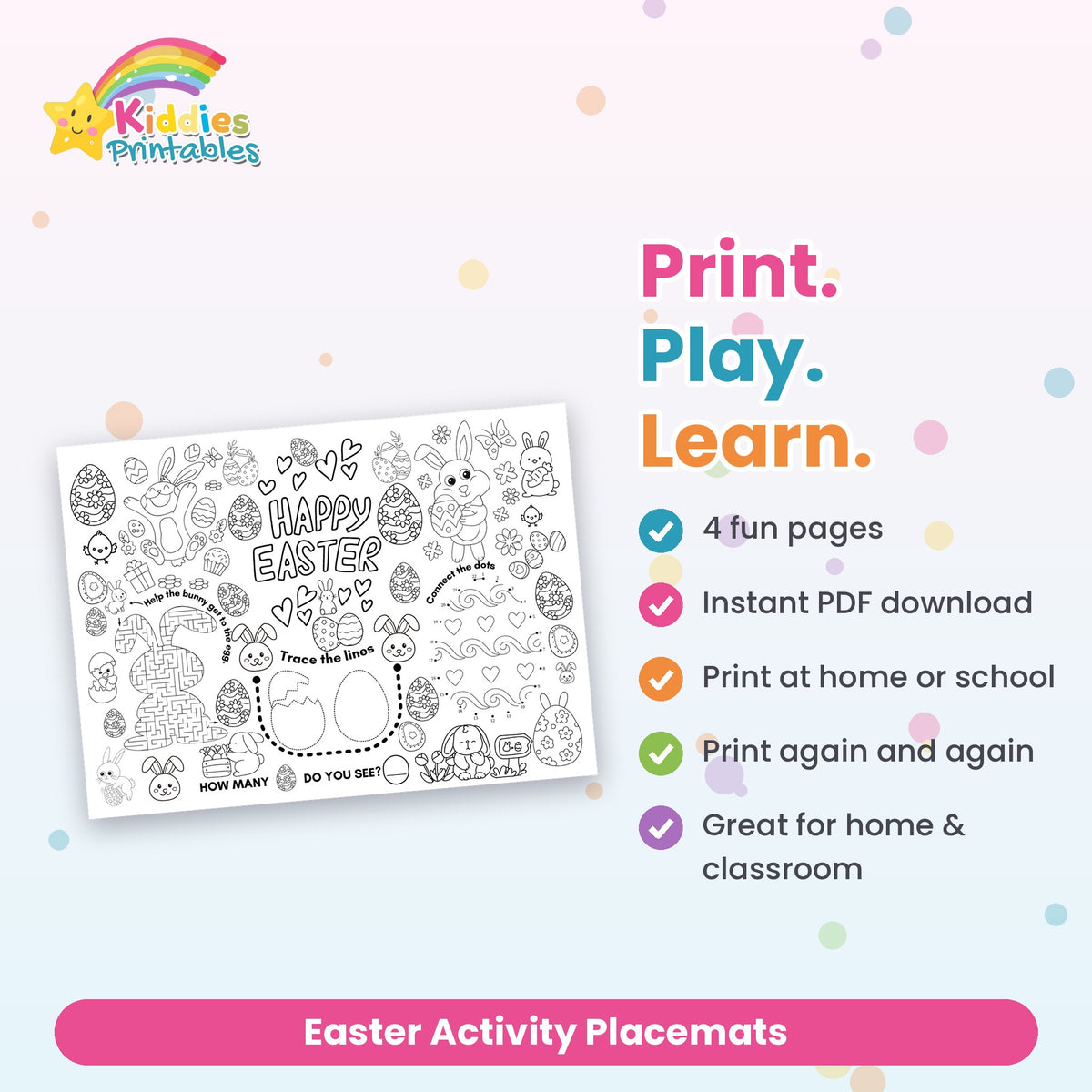 Easter Activity Placemats printable – what's included