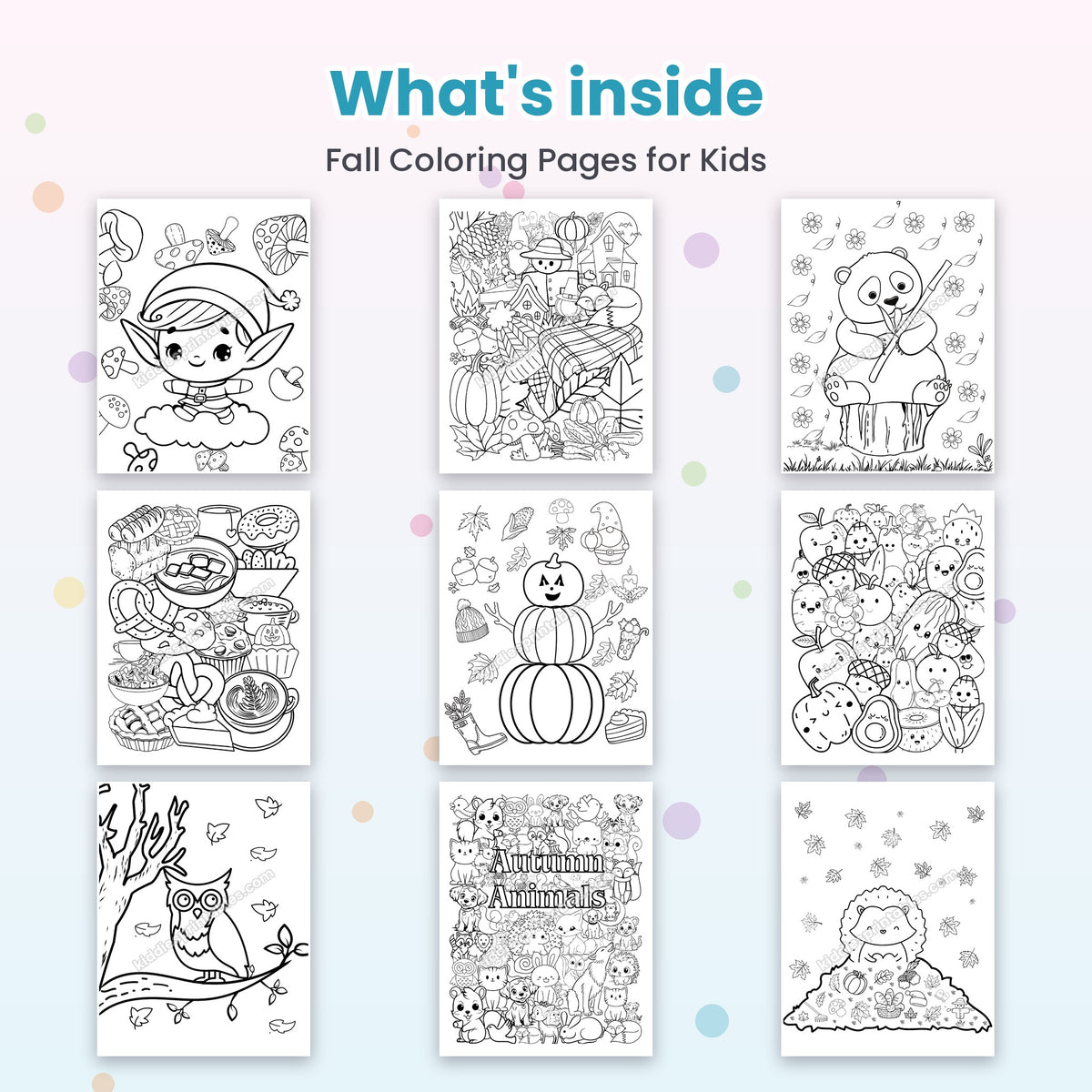 Fall Coloring Pages for Kids printable – inside pages preview