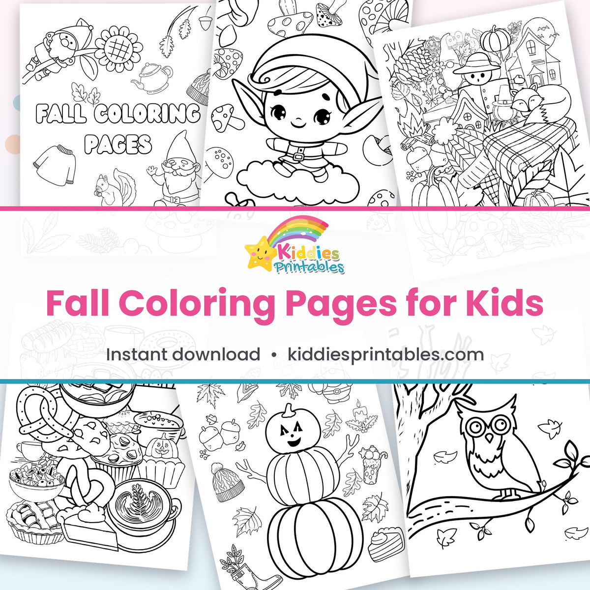 Fall Coloring Pages for Kids printable – page collage