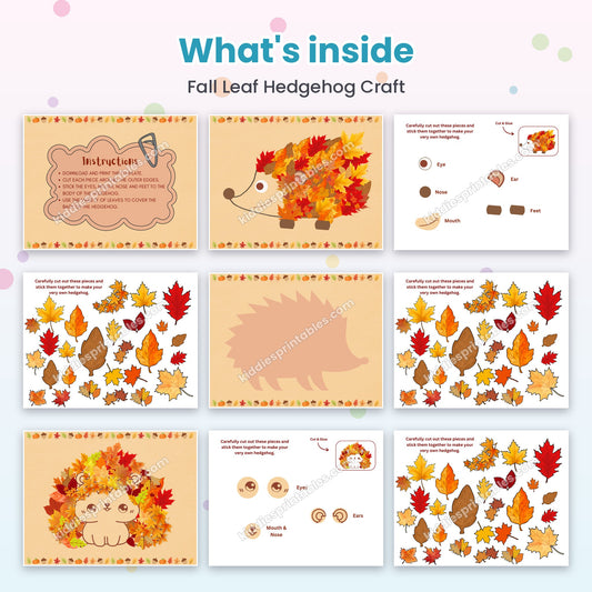 Fall Leaf Hedgehog Craft printable – inside pages preview