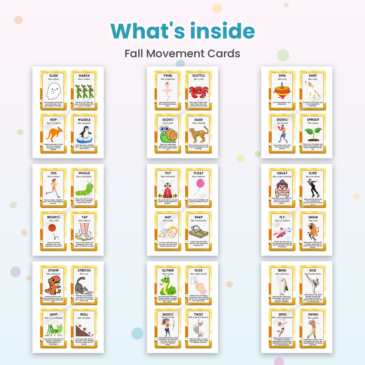 Fall Movement Cards printable – inside pages preview