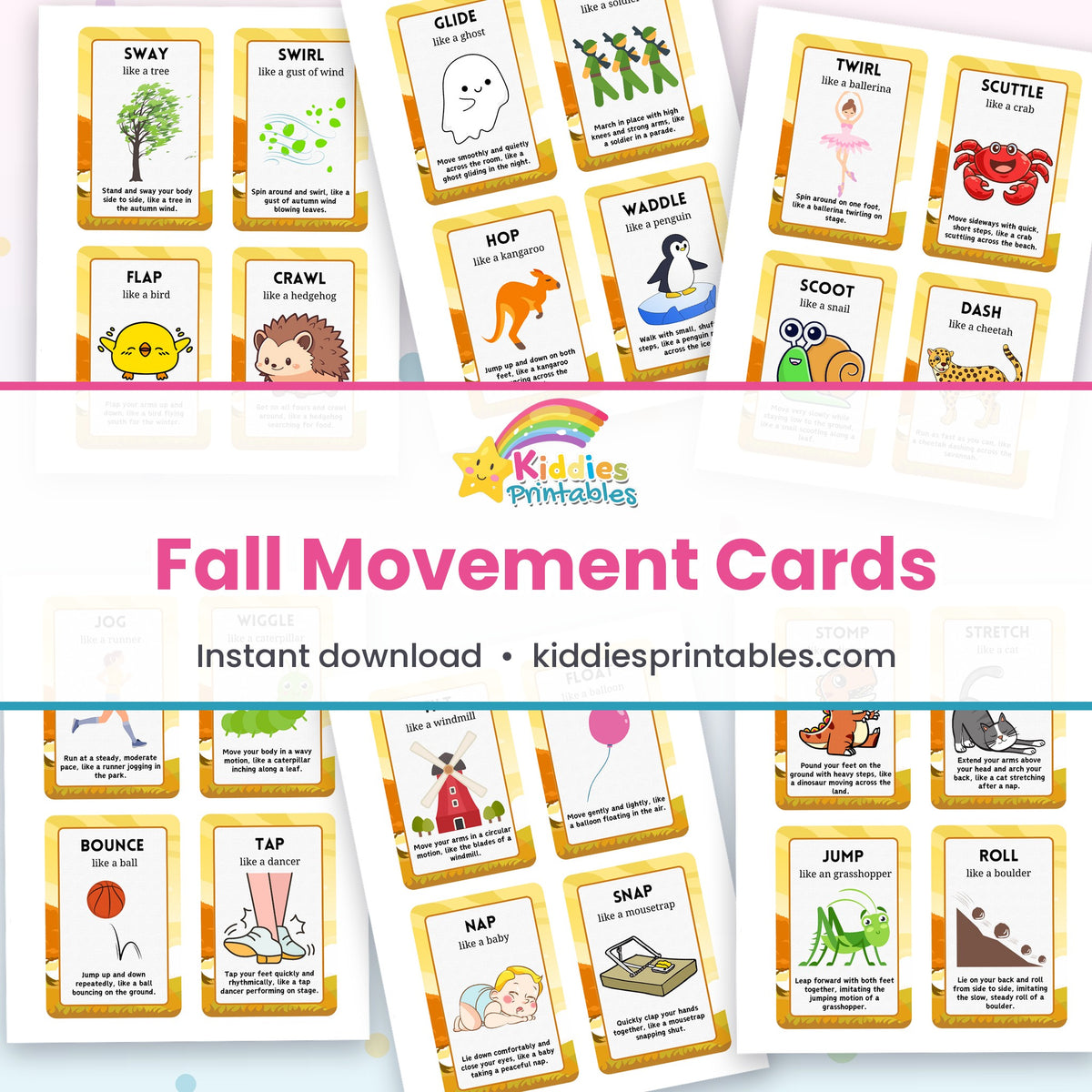 Fall Movement Cards printable – page collage