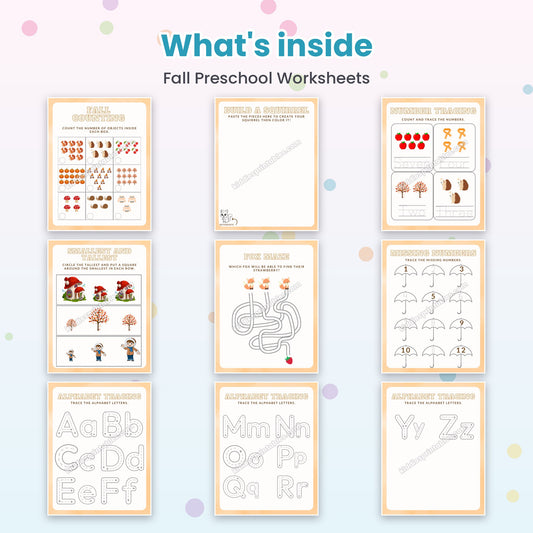 Fall Preschool Worksheets printable – inside pages preview