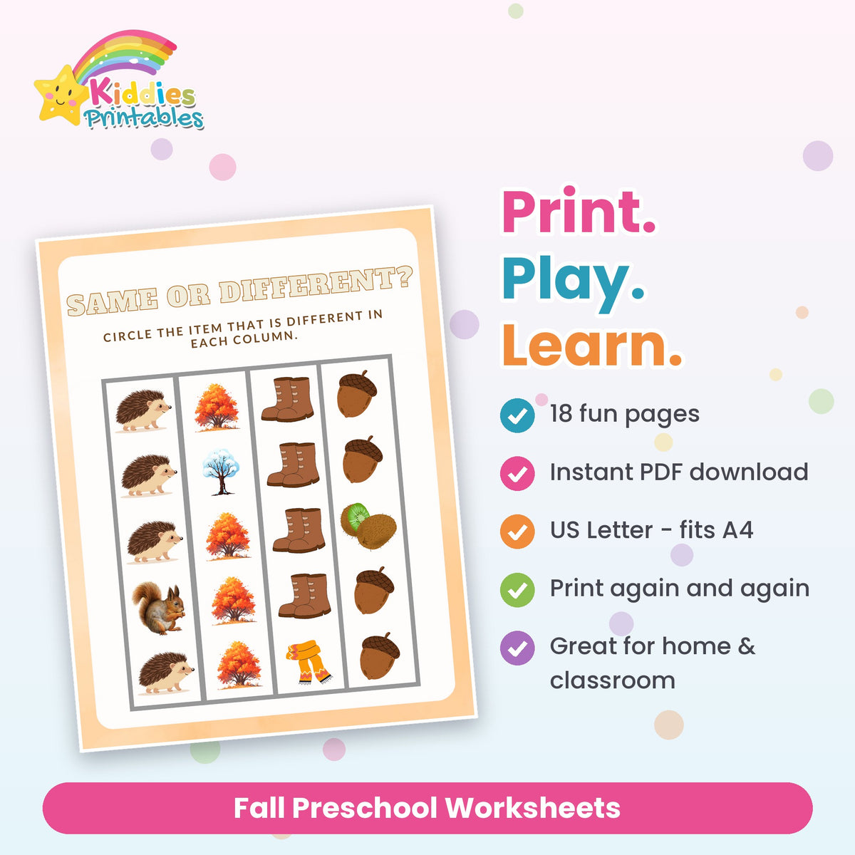Fall Preschool Worksheets printable – what's included