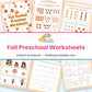 Fall Preschool Worksheets printable – page collage