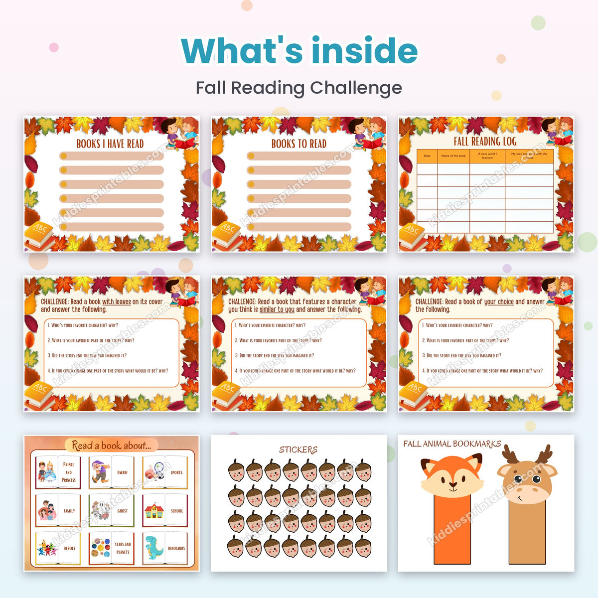 Fall Reading Challenge printable – inside pages preview