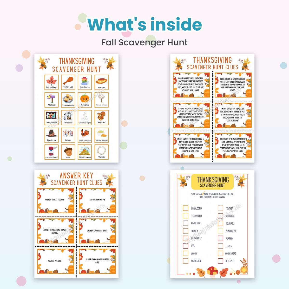 Fall Scavenger Hunt printable – inside pages preview