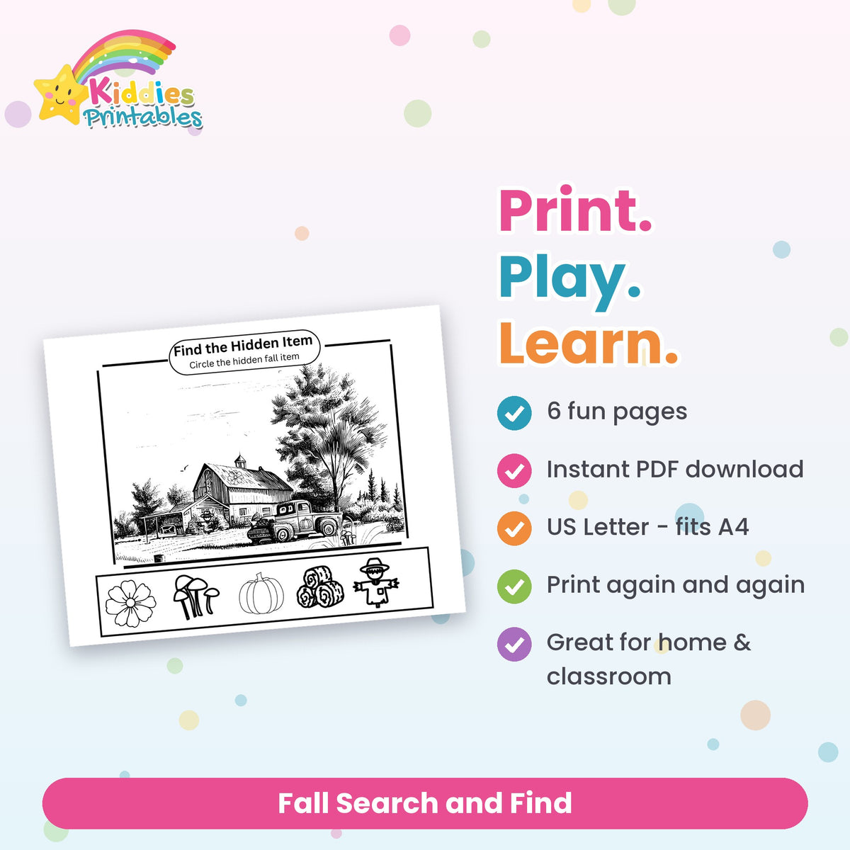 Fall Search and Find printable – what's included