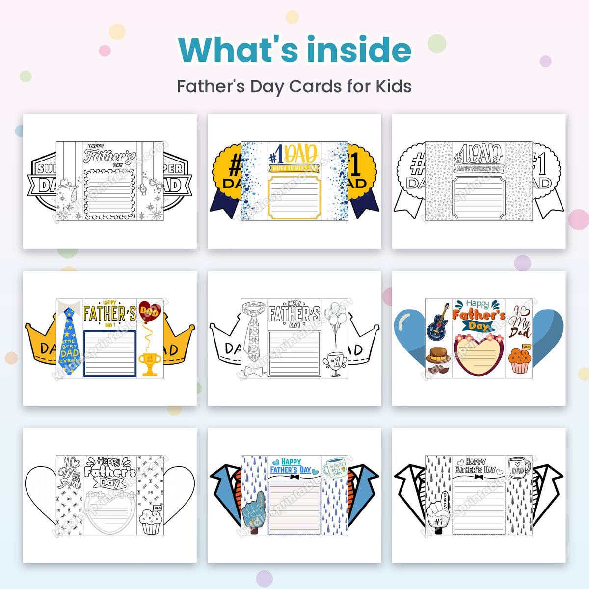Father's Day Cards for Kids printable – inside pages preview