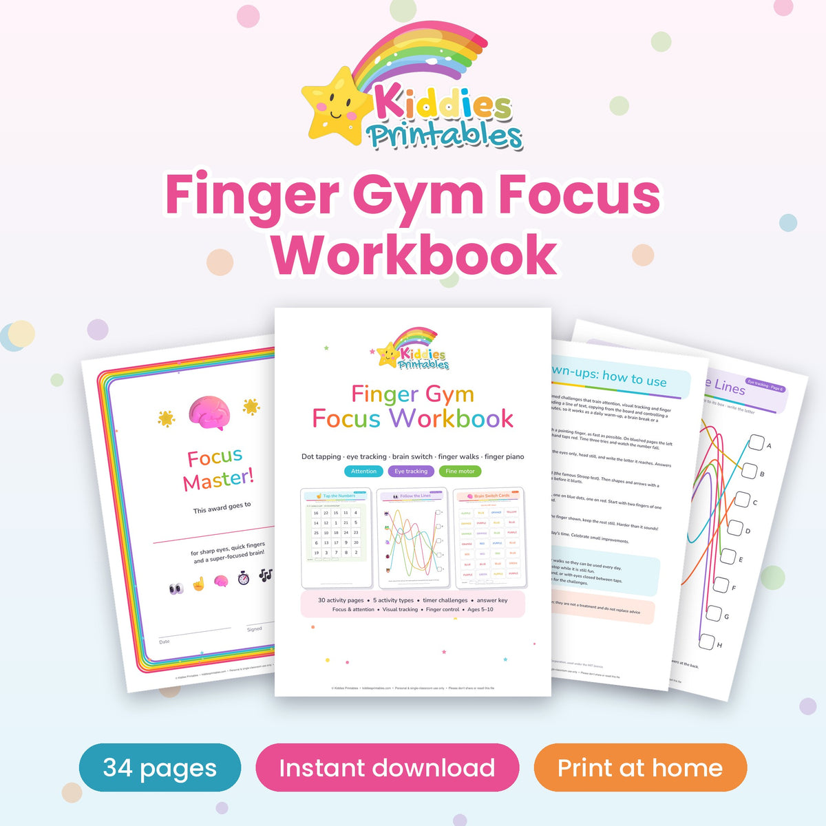 Finger Gym Focus Workbook printable - cover and sample pages